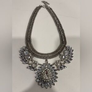 SILVER DOUBLE CHAIN LINK with crystal bib style 20” necklace.